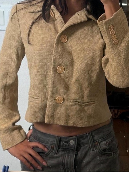 Ralph Lauren Jackets & Blazers - Vintage Lauren Ralph Lauren cropped 100% silk textured button-up blazer